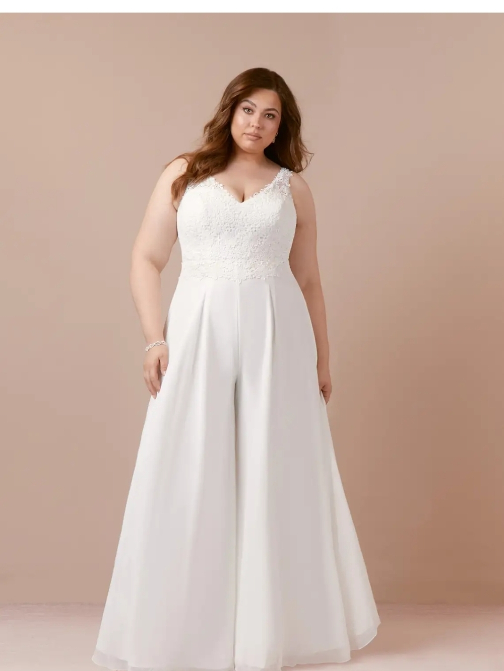Azazie White Lace-Top Bridal Jumpsuit